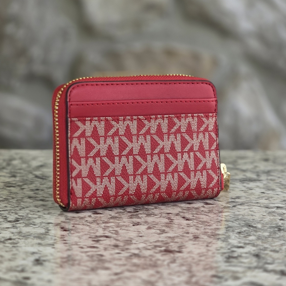 Michael Kors Jet Set Logo Medium Red Card Case Wallet - Picture 2 of 6